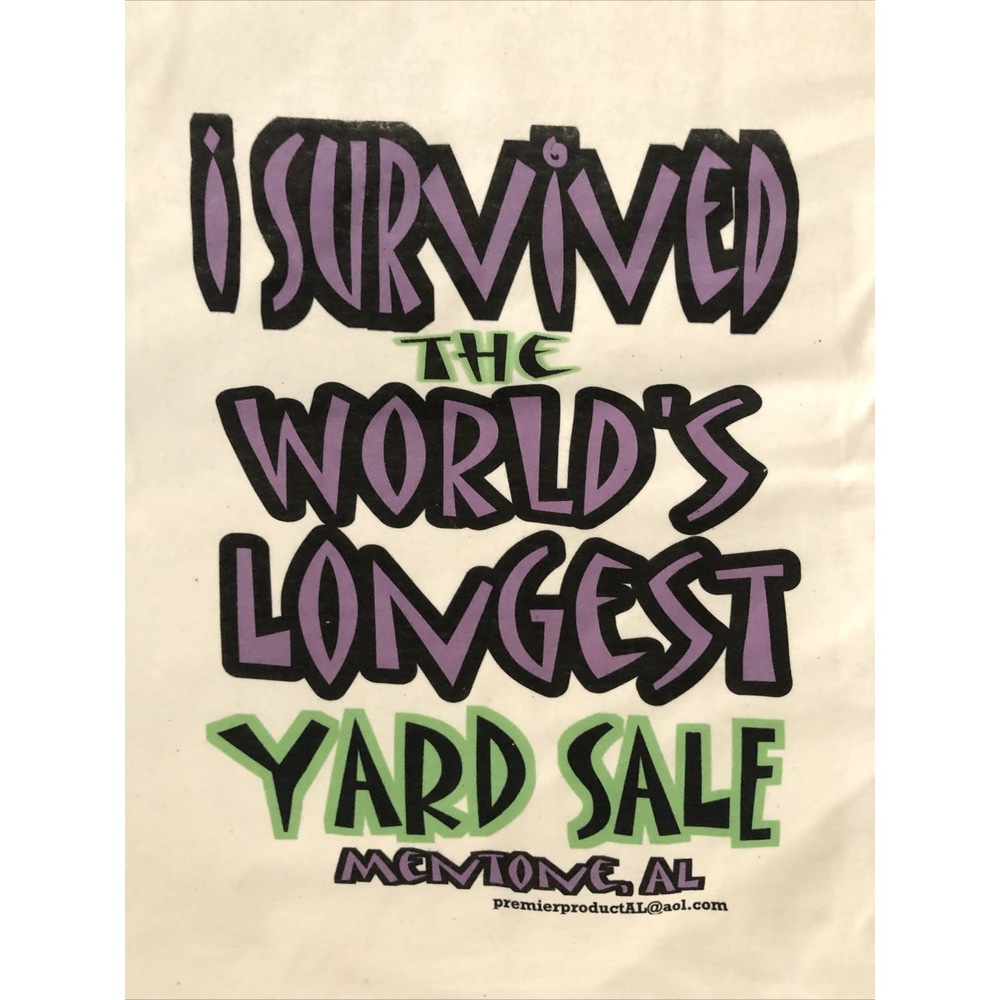 Vtg I Survived The Worlds Longest Yard Sale Shirt Mentone AL White New Unisex XL